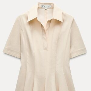 Zara Cream Fit-and-Flare Short Sleeve Dress